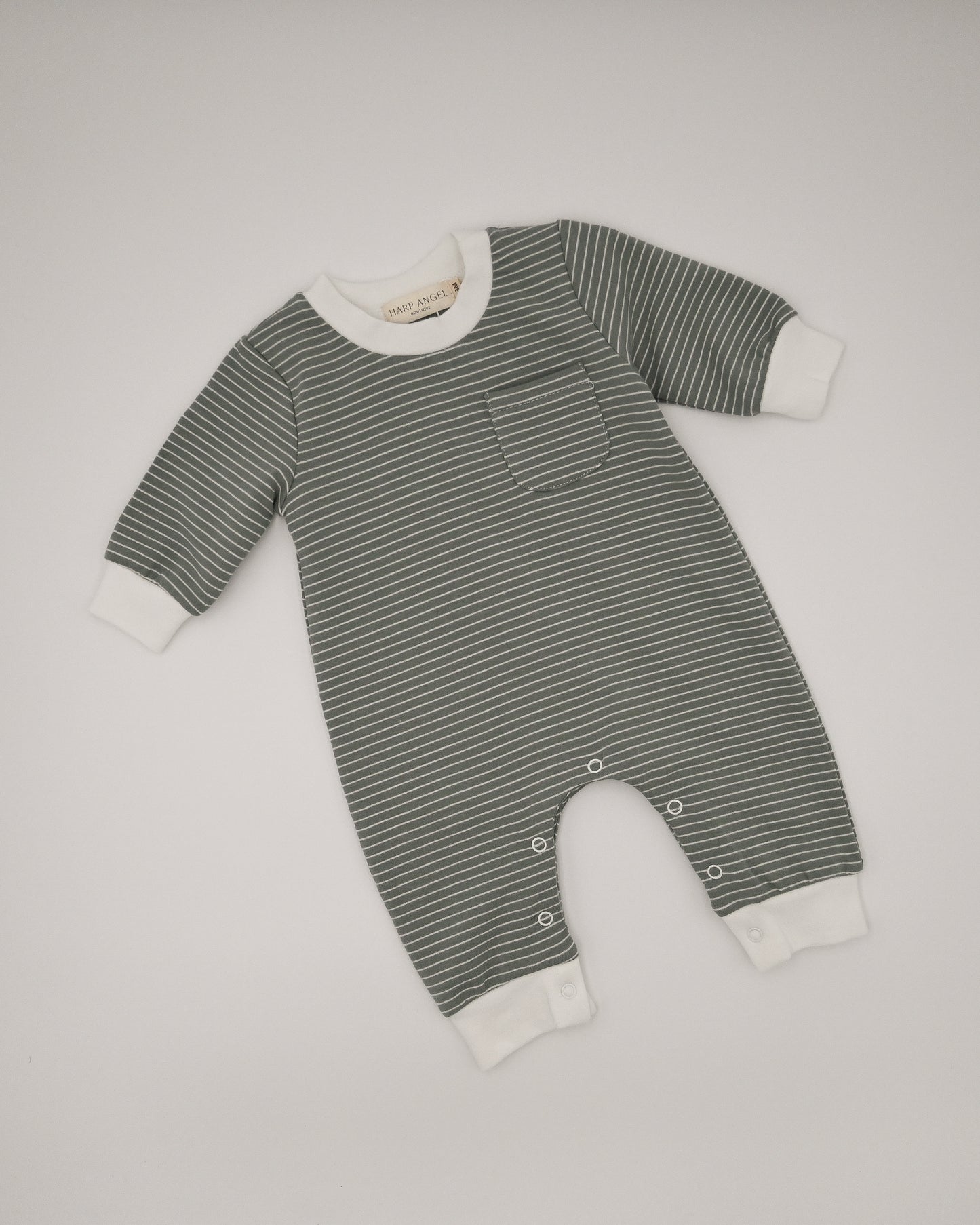 Organic Knit Striped Romper - Sage