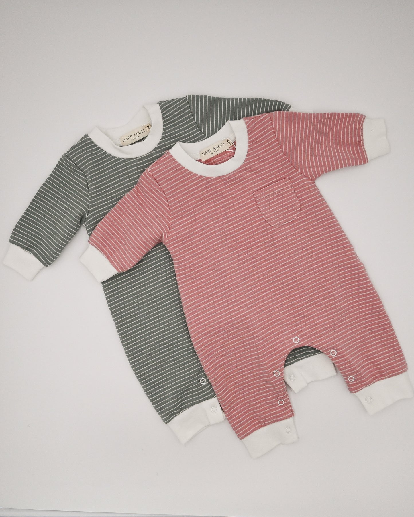 Organic Knit Striped Romper - Rose