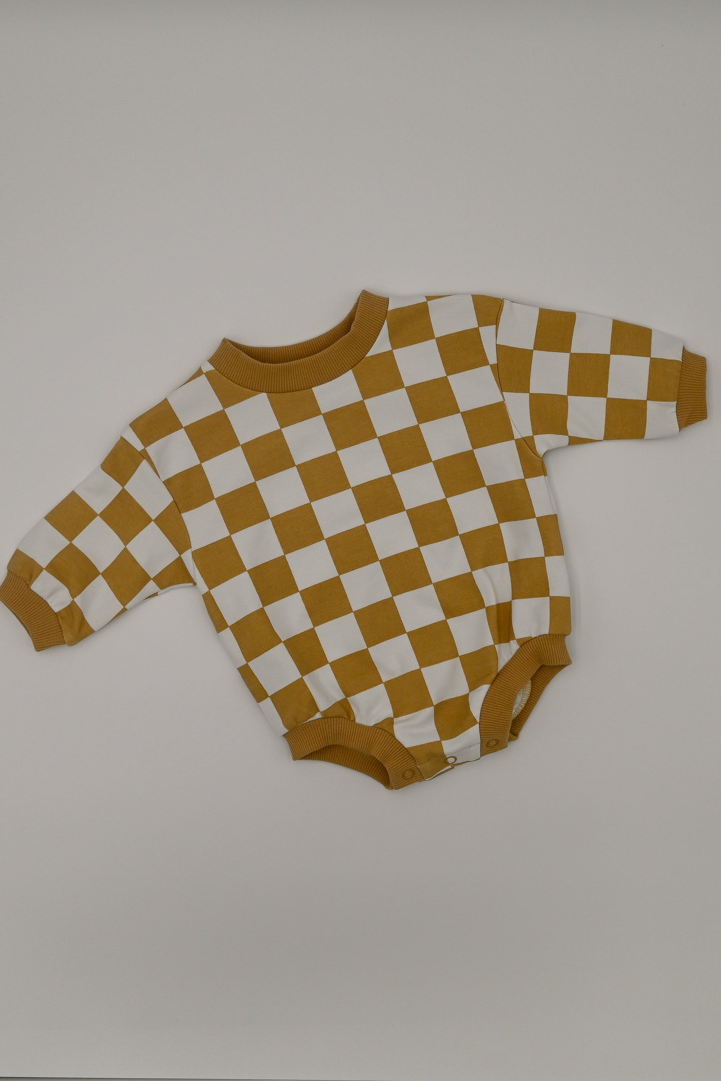 Organic Checkered Oversized Baby Bubble Romper - Sand