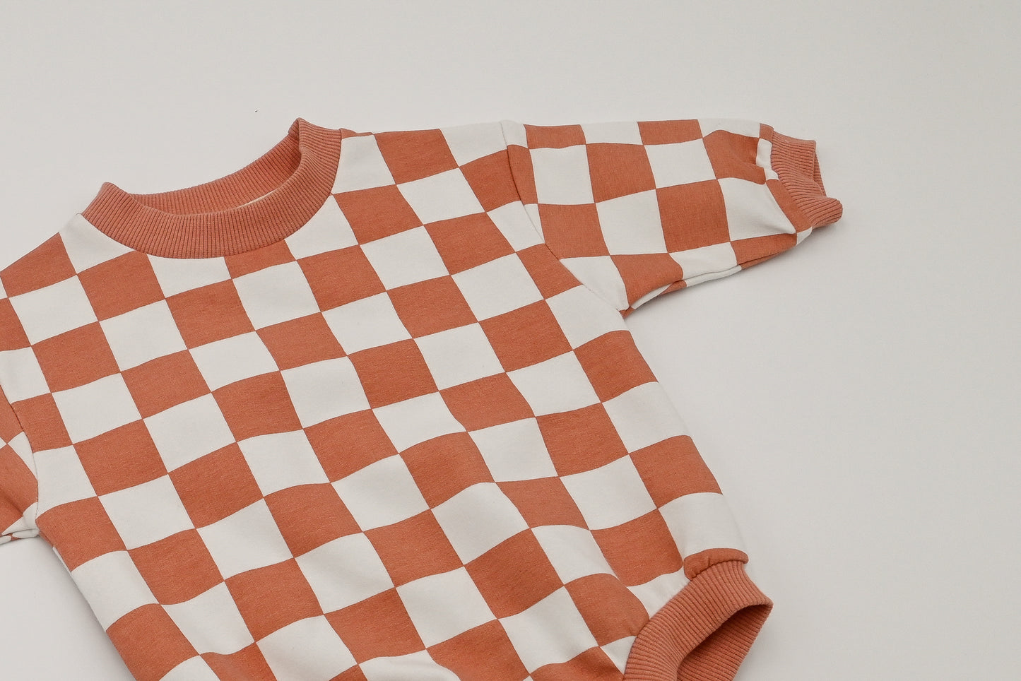 Organic Checkered Oversized Baby Bubble Romper - Sugar Coral