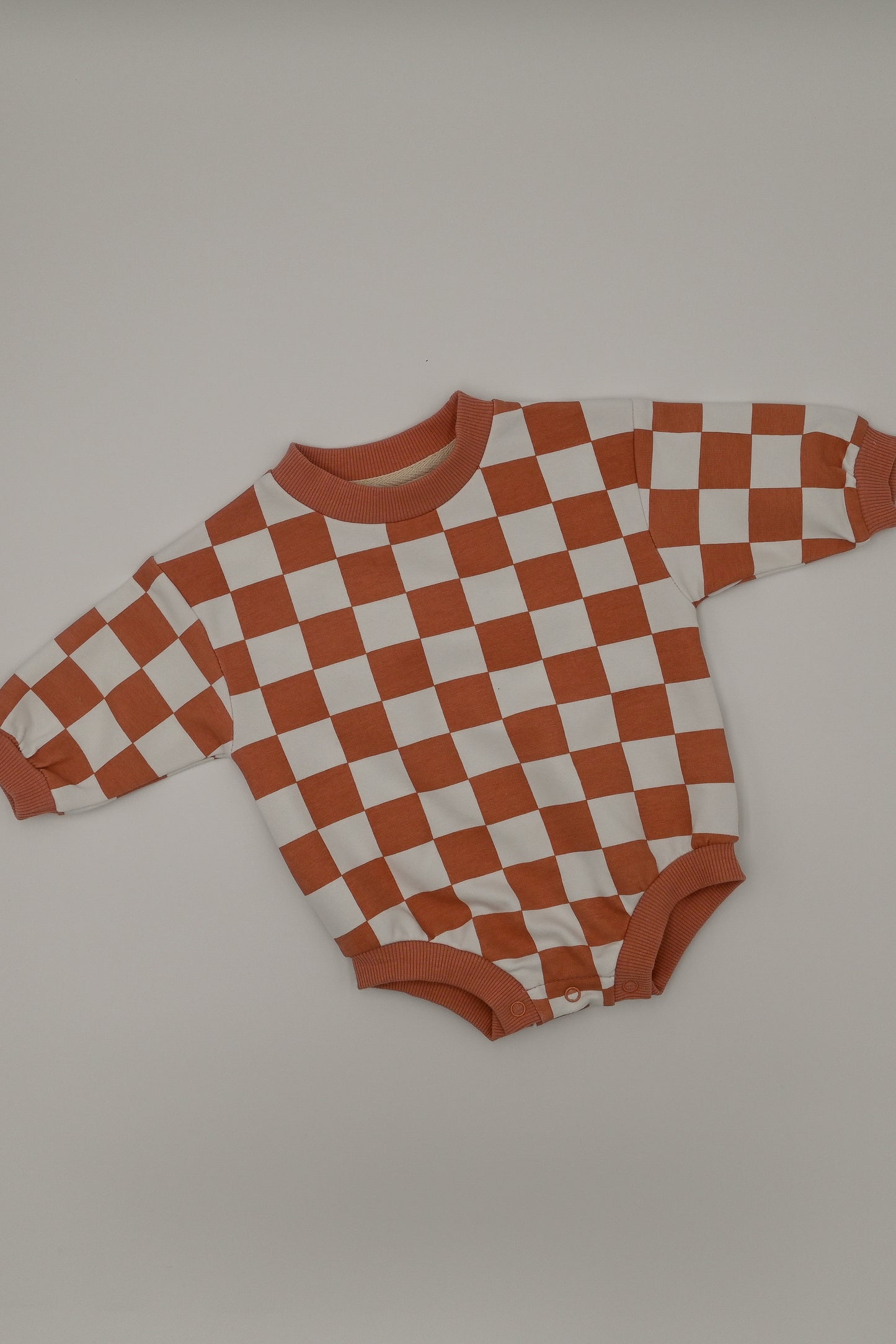 Organic Checkered Oversized Baby Bubble Romper - Sugar Coral