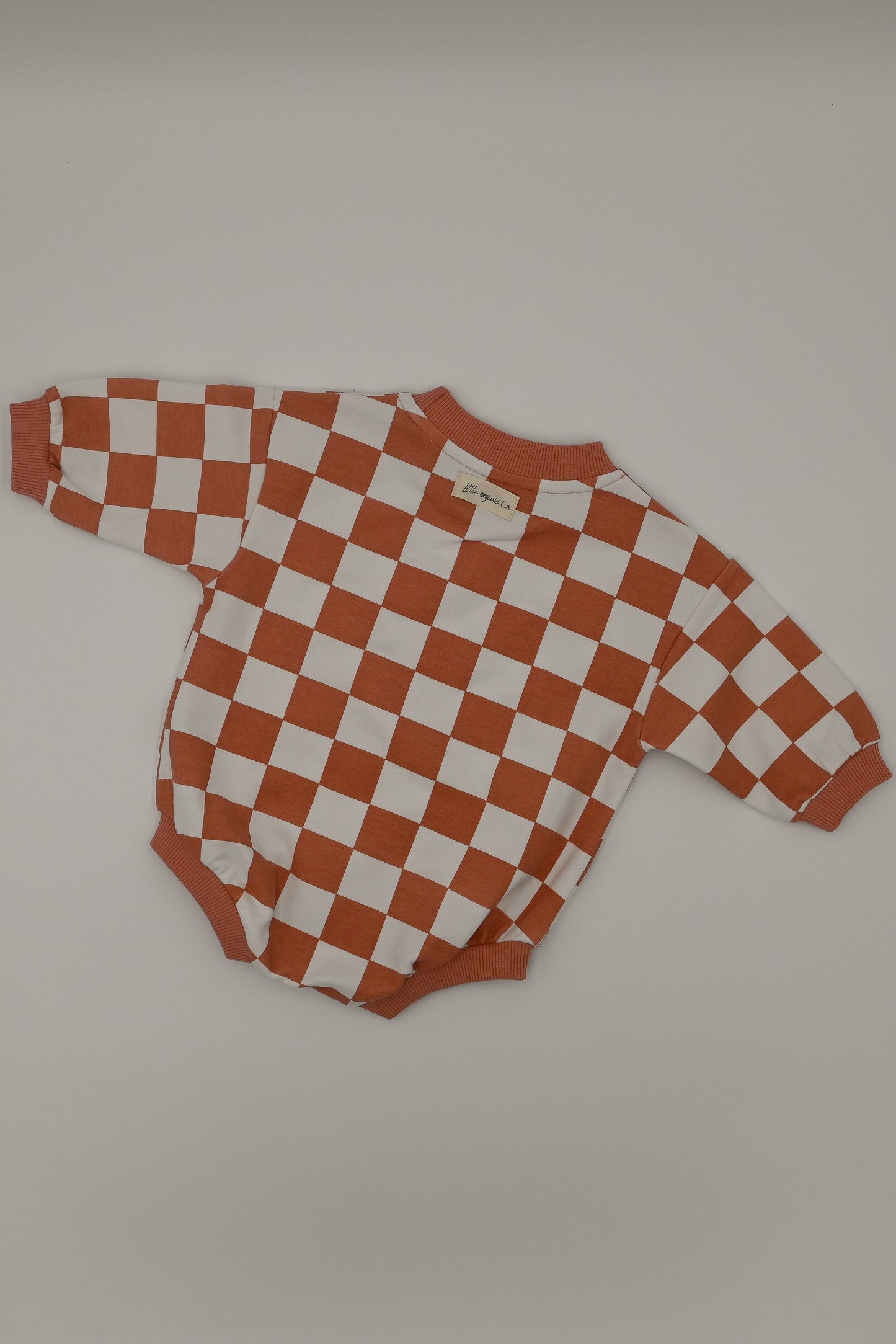 Organic Checkered Oversized Baby Bubble Romper - Sugar Coral